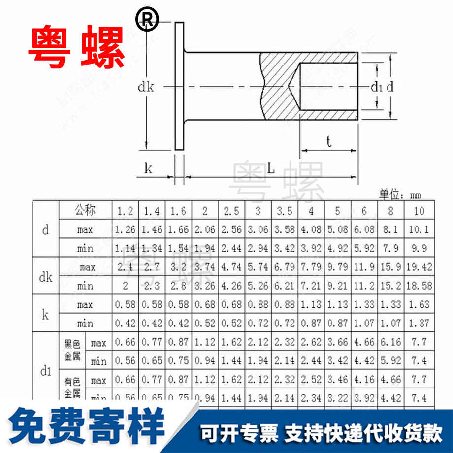 天津平頭半天津空心鉚釘