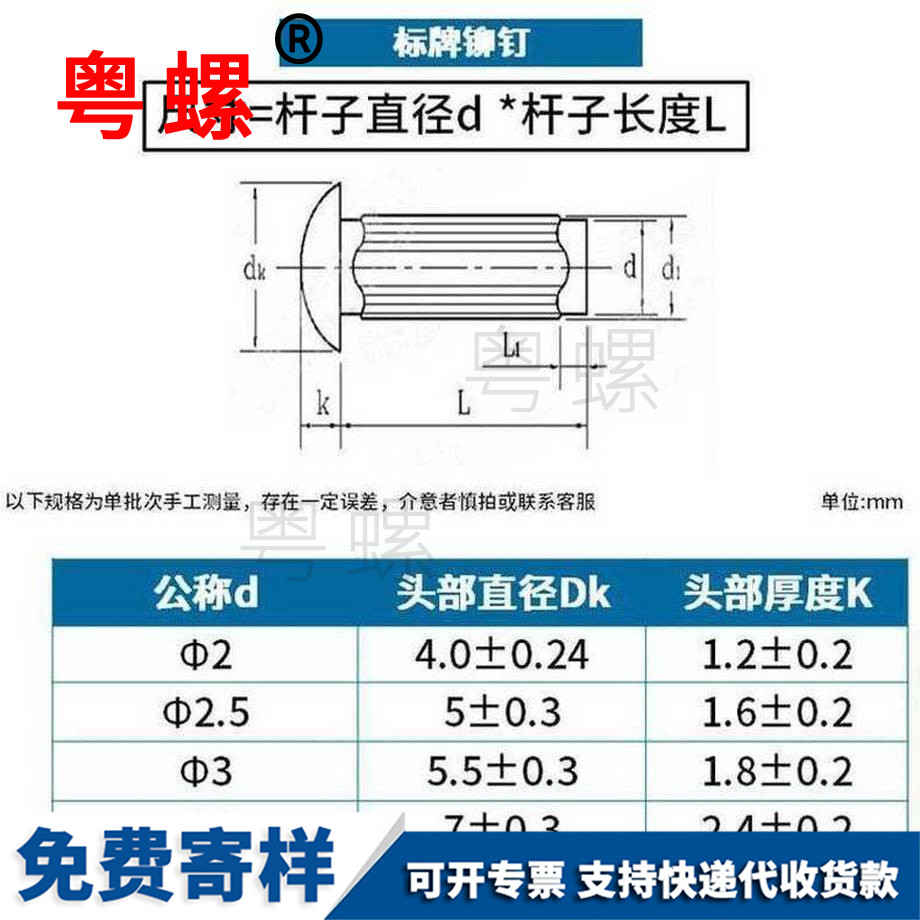 定制GB827中山鋁中山標牌鉚釘