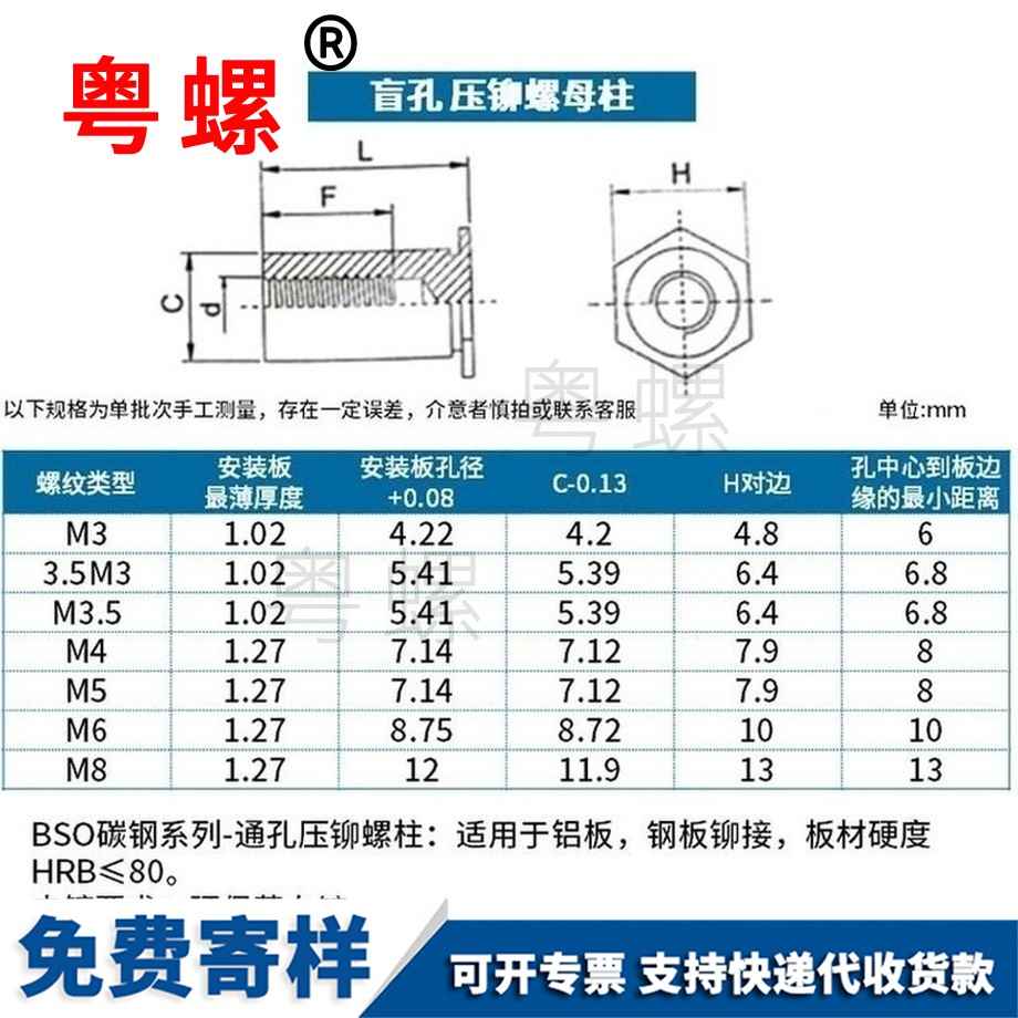 訂做BSO盲孔壓鉚螺柱